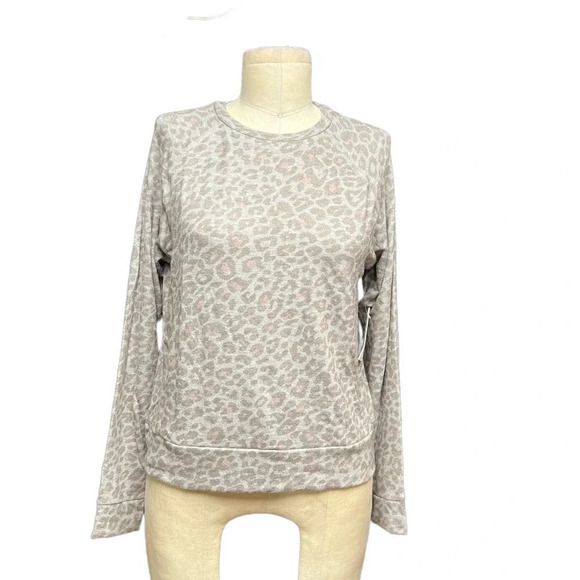 Beyond Yoga Leopard Favorite Hacci Raglan Cropped Pullover Gray Size XS - Picture 1 of 9